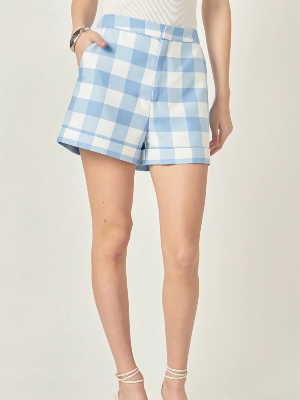 English Factory Blue & White Gingham Bermuda Shorts